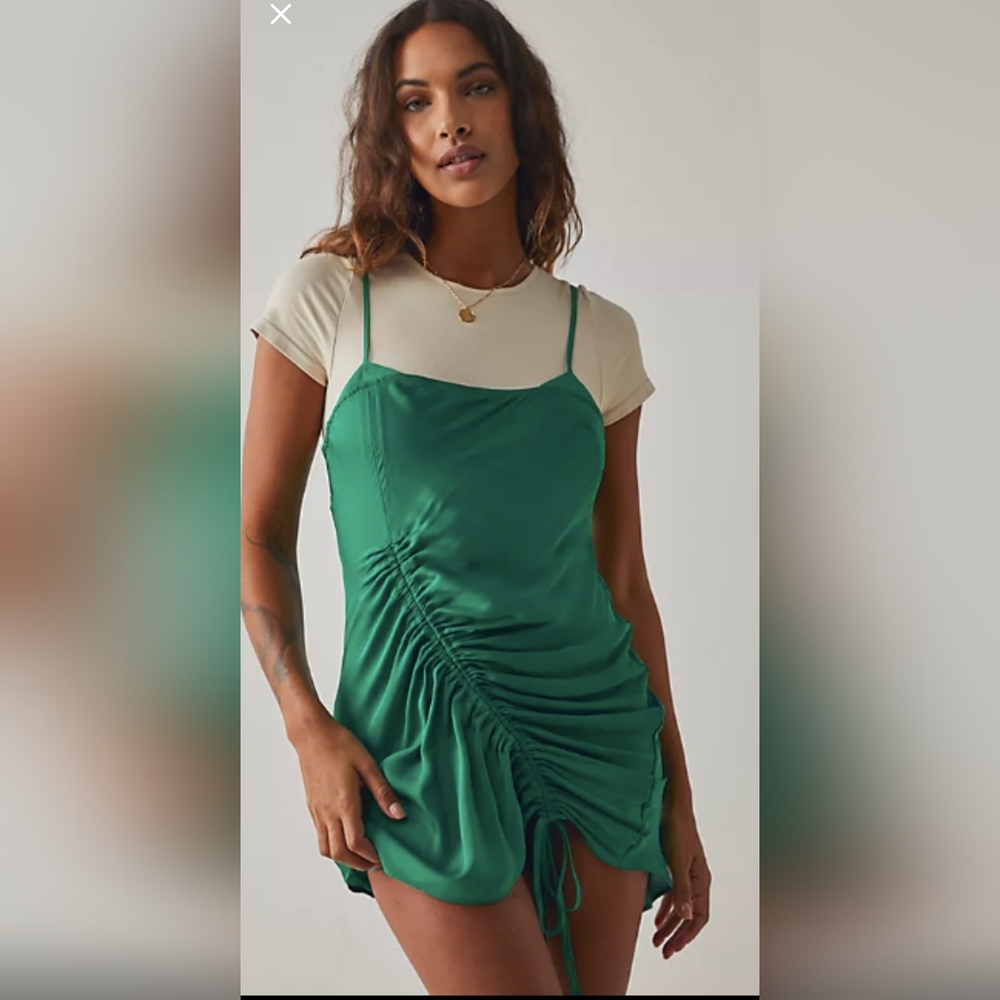 BNWOT "FREE PEOPLE INTIMAELY" GREEN SLIP MINI DRESS SIZE M